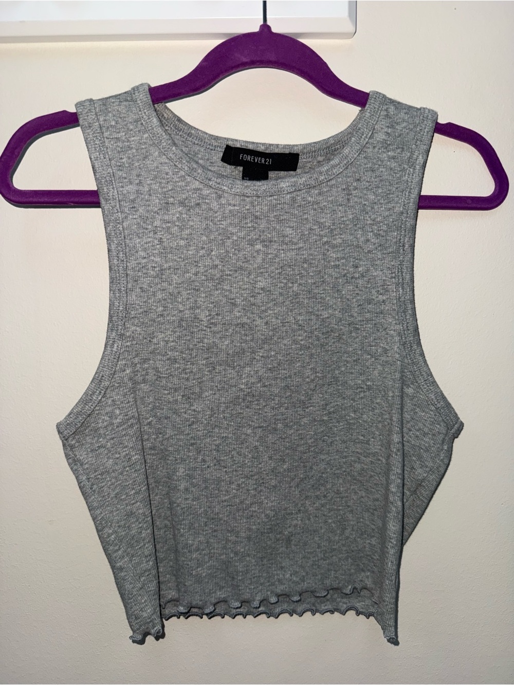 Forever 21 Heather Gray Ribbed Lettuce-Hem Crop Tank